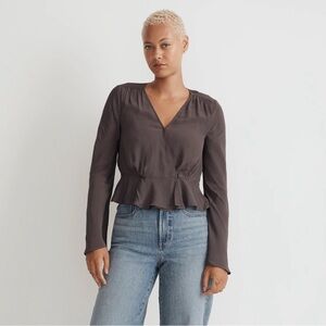 Madewell Sz 4 Satin Faux Wrap Neutral Minimalist Feminine Blouse